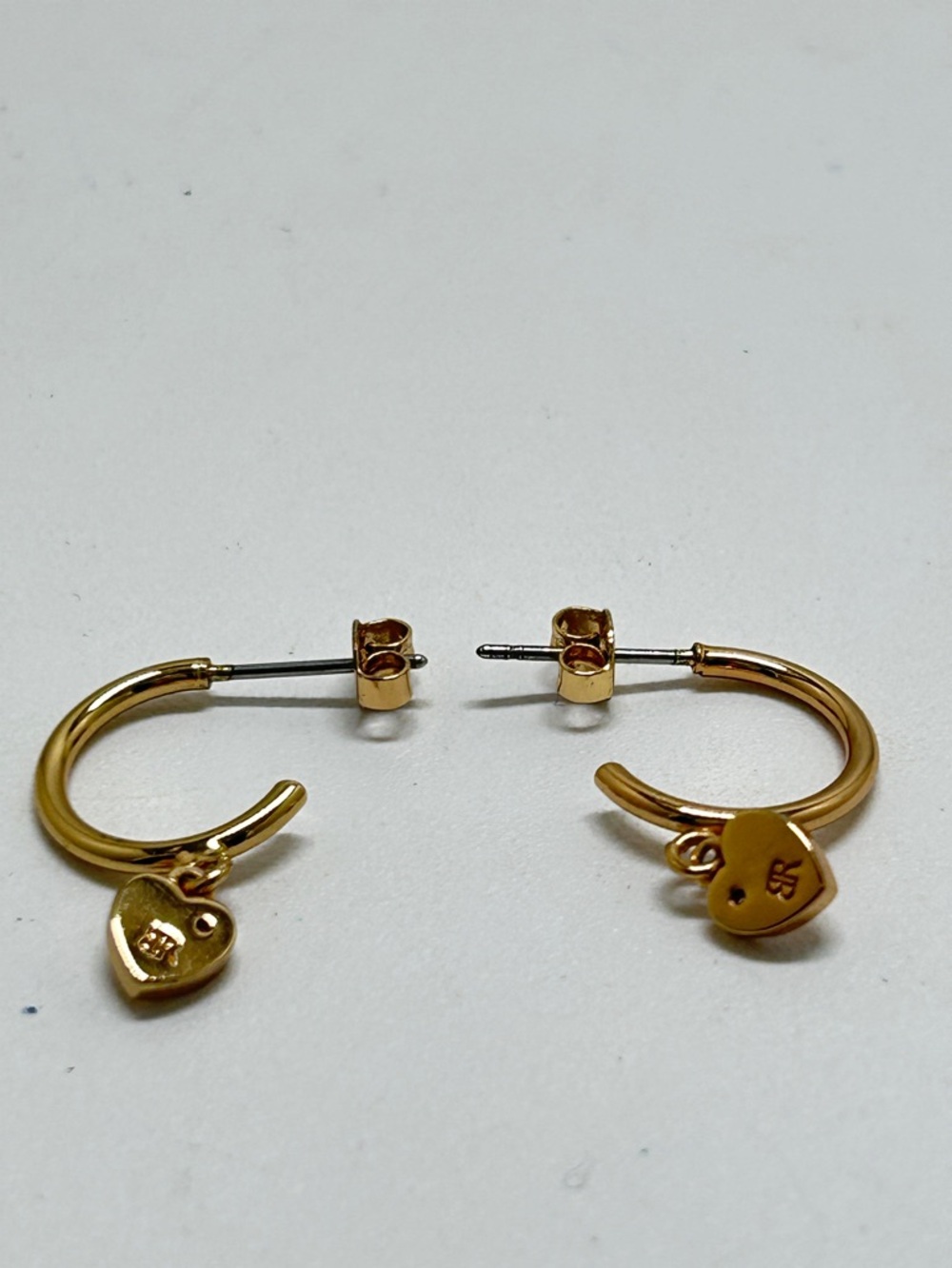 Banana Republic, Small Gold Hoop Earrings With Dangly Hearts, Studs